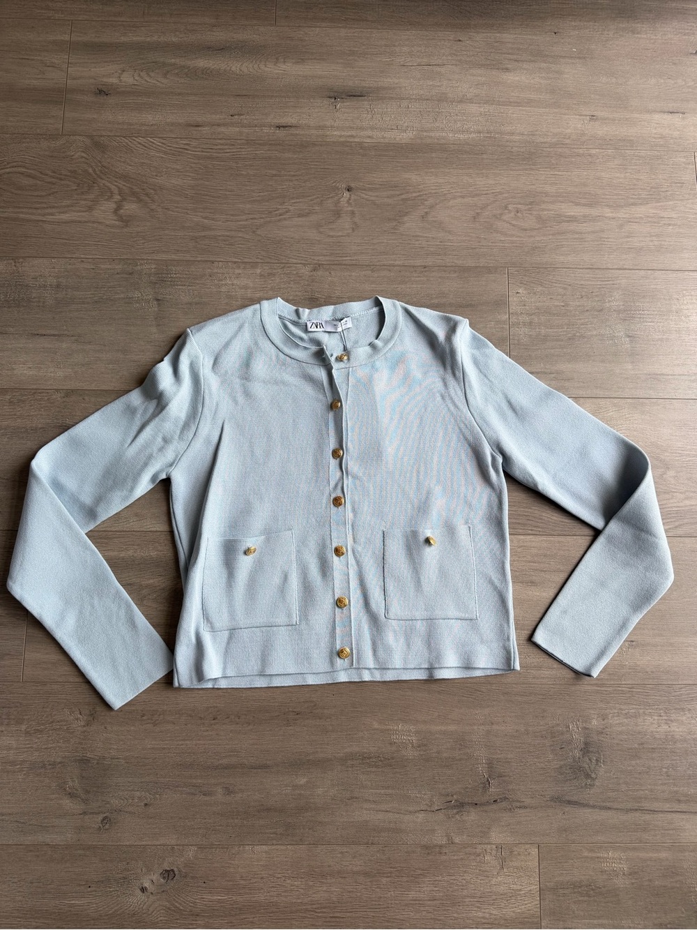 NWT Zara light blue knit suit jacket - size large